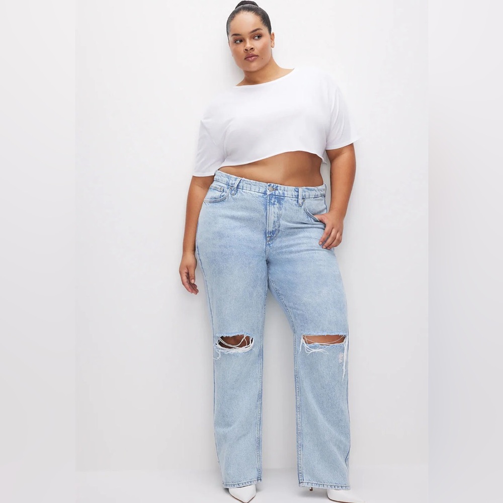 Good 90’s Blue Good American Distressed Straight-Leg Jeans